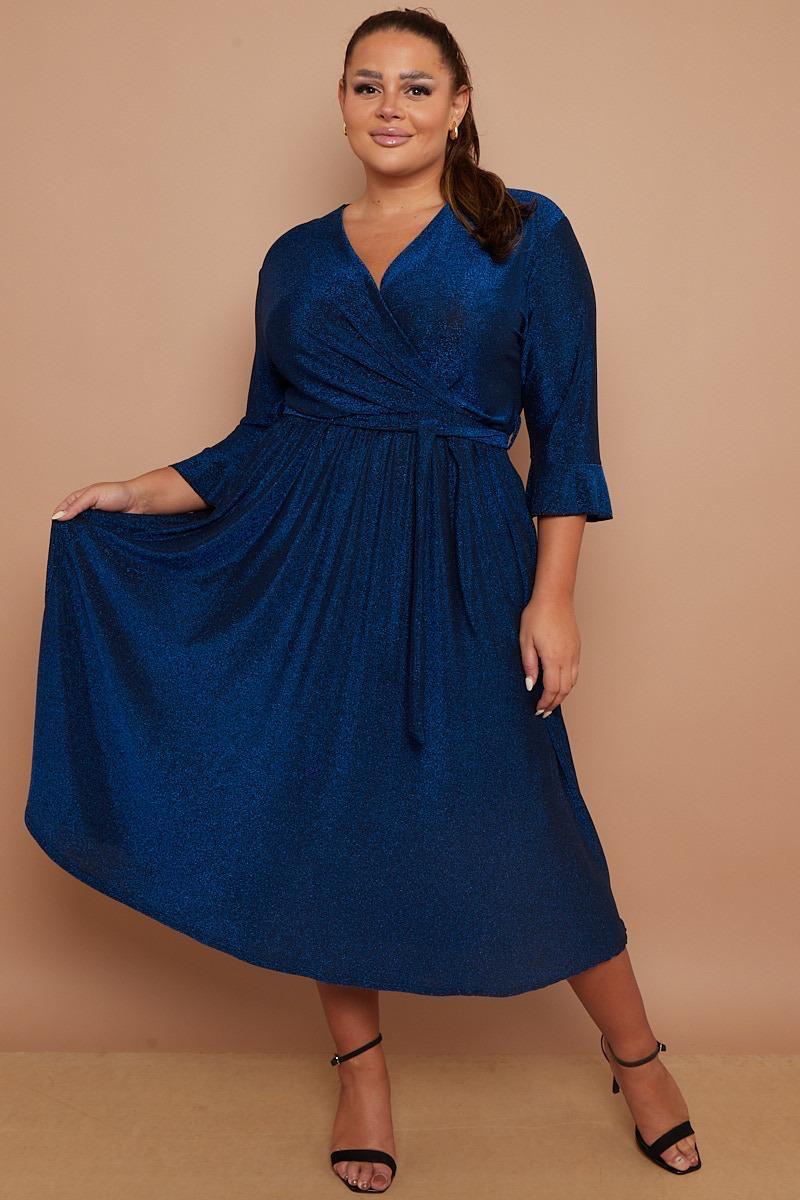 Dani Sparkle Faux Wrap Dress in Navy