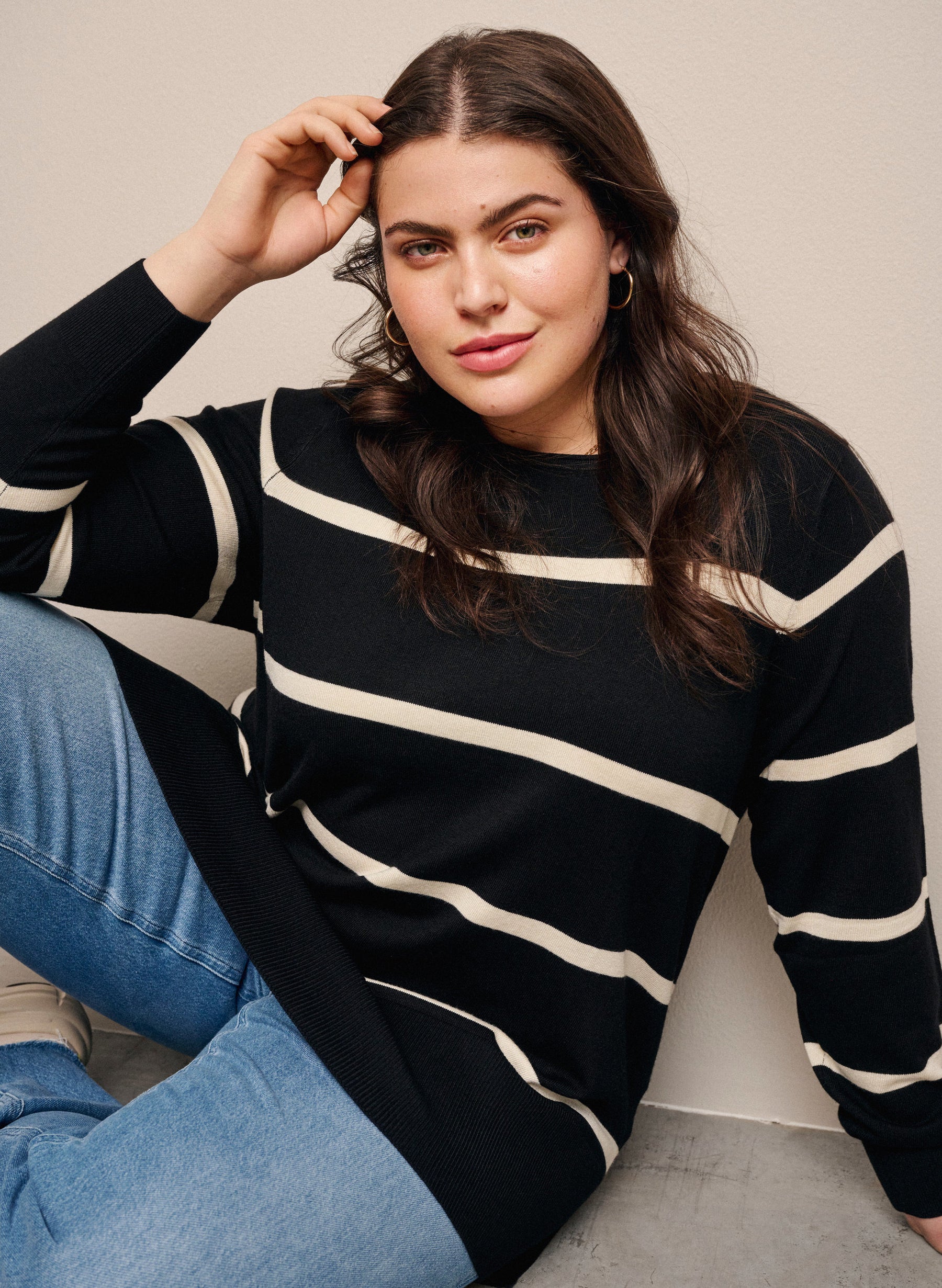 Zizzi Carrie Jumper in Black Stripe