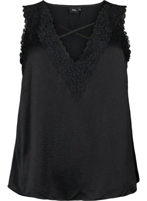 Zizzi Lace Trim Vest in Black