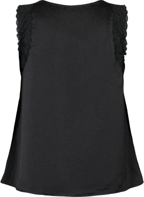 Zizzi Lace Trim Vest in Black