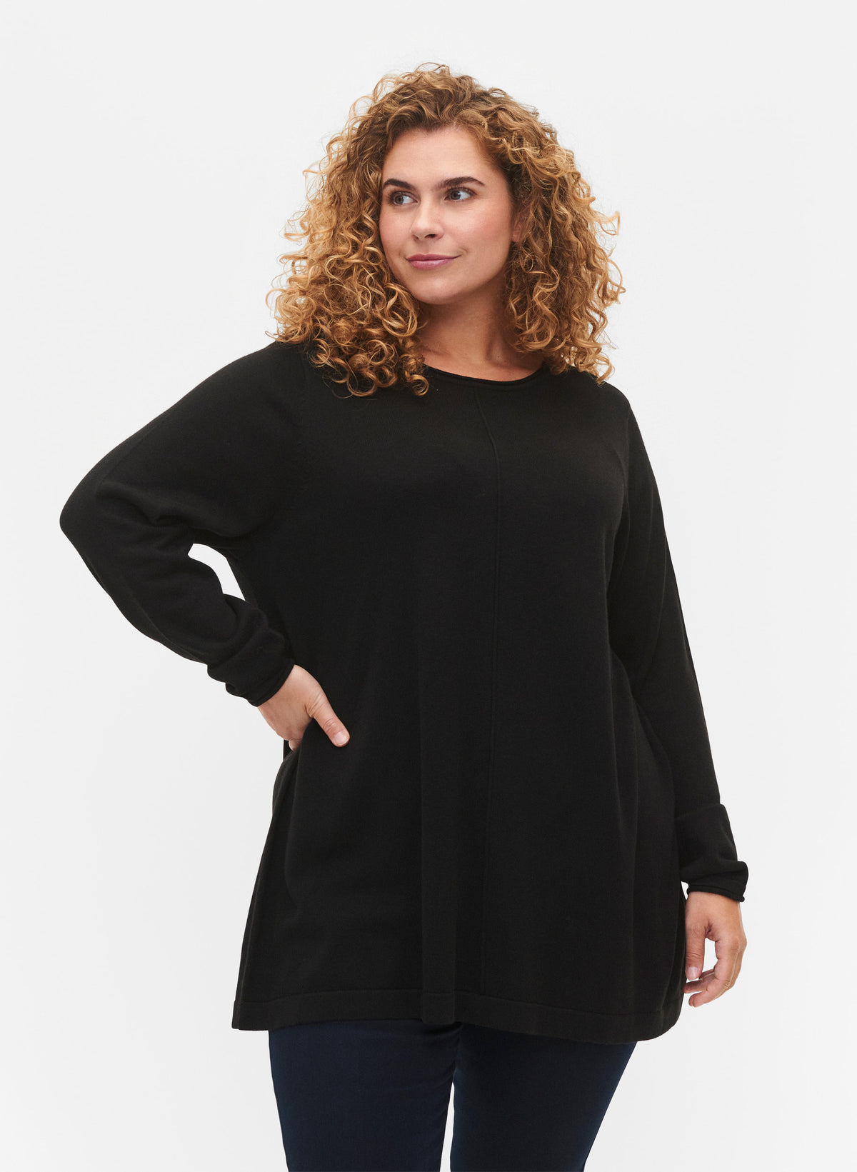 Zizzi Shape Knit Blouse in Black