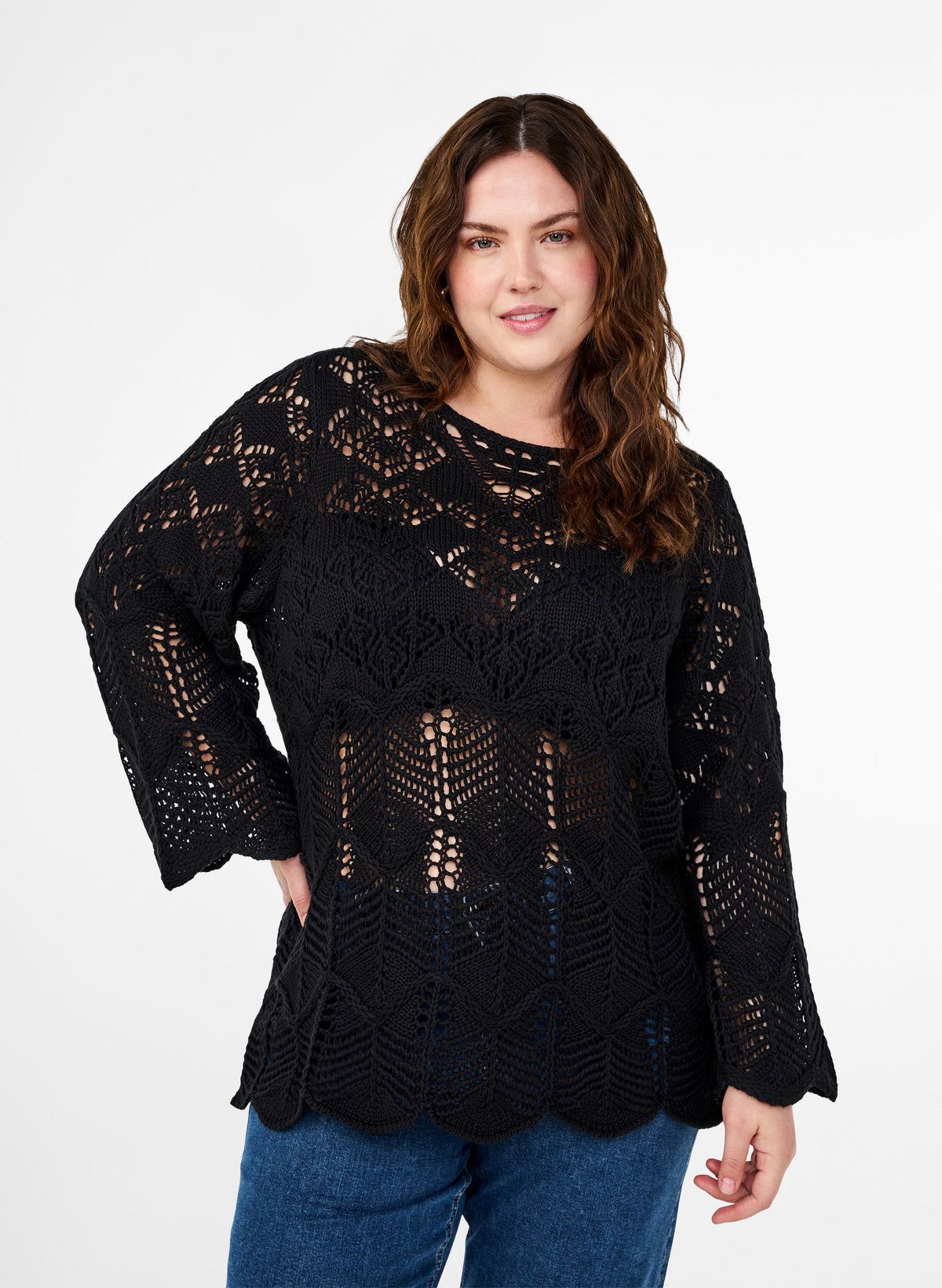 Zizzi Darline Knit Blouse in Black