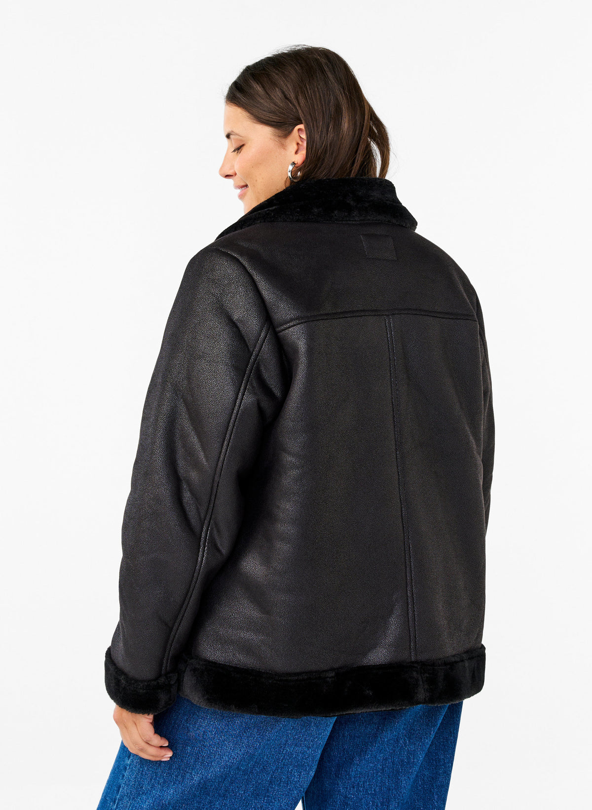 Zizzi Pilot Faux Leather Jacket in Black