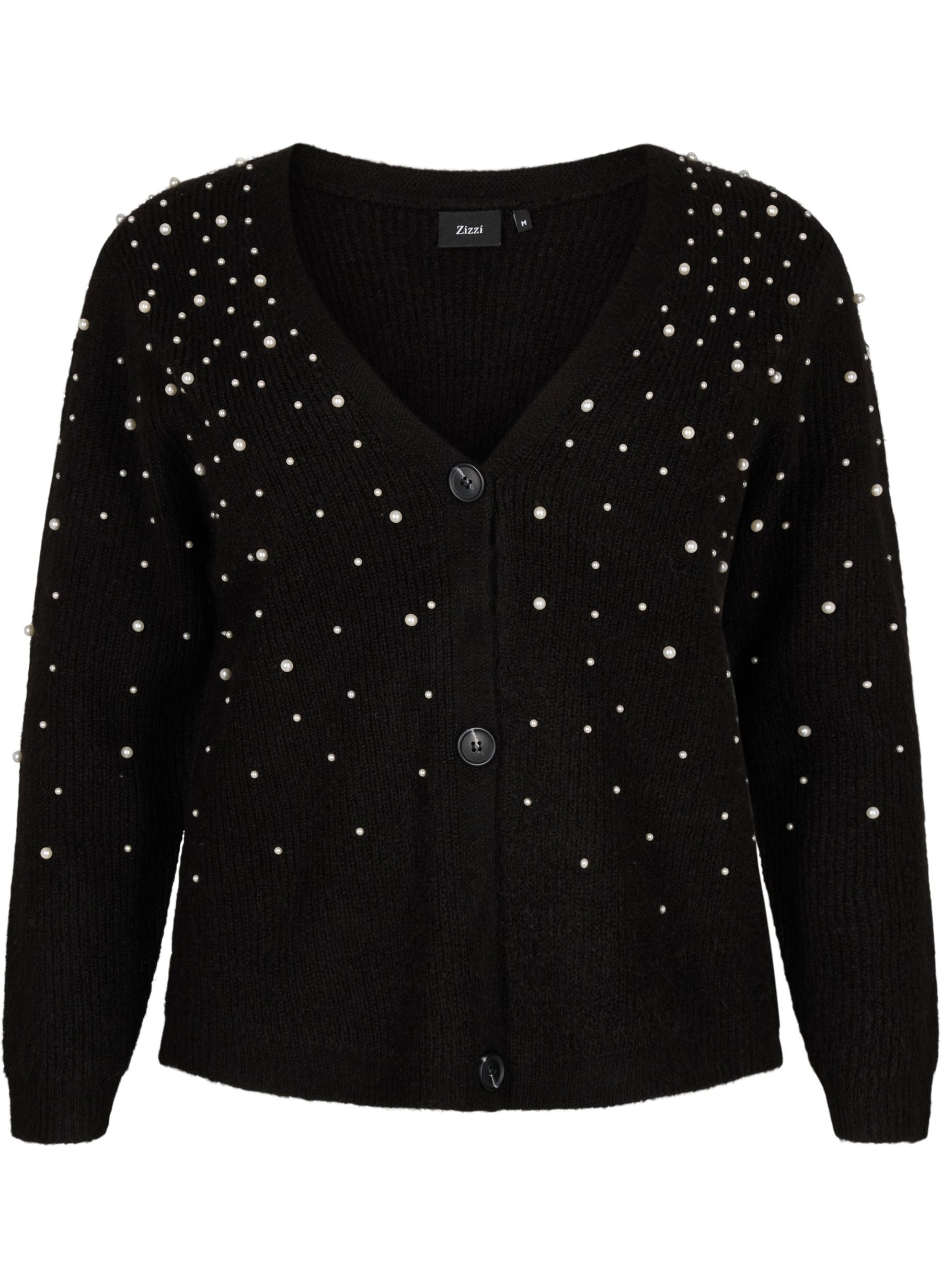 Zizzi Lea Pearl Cardigan in Black