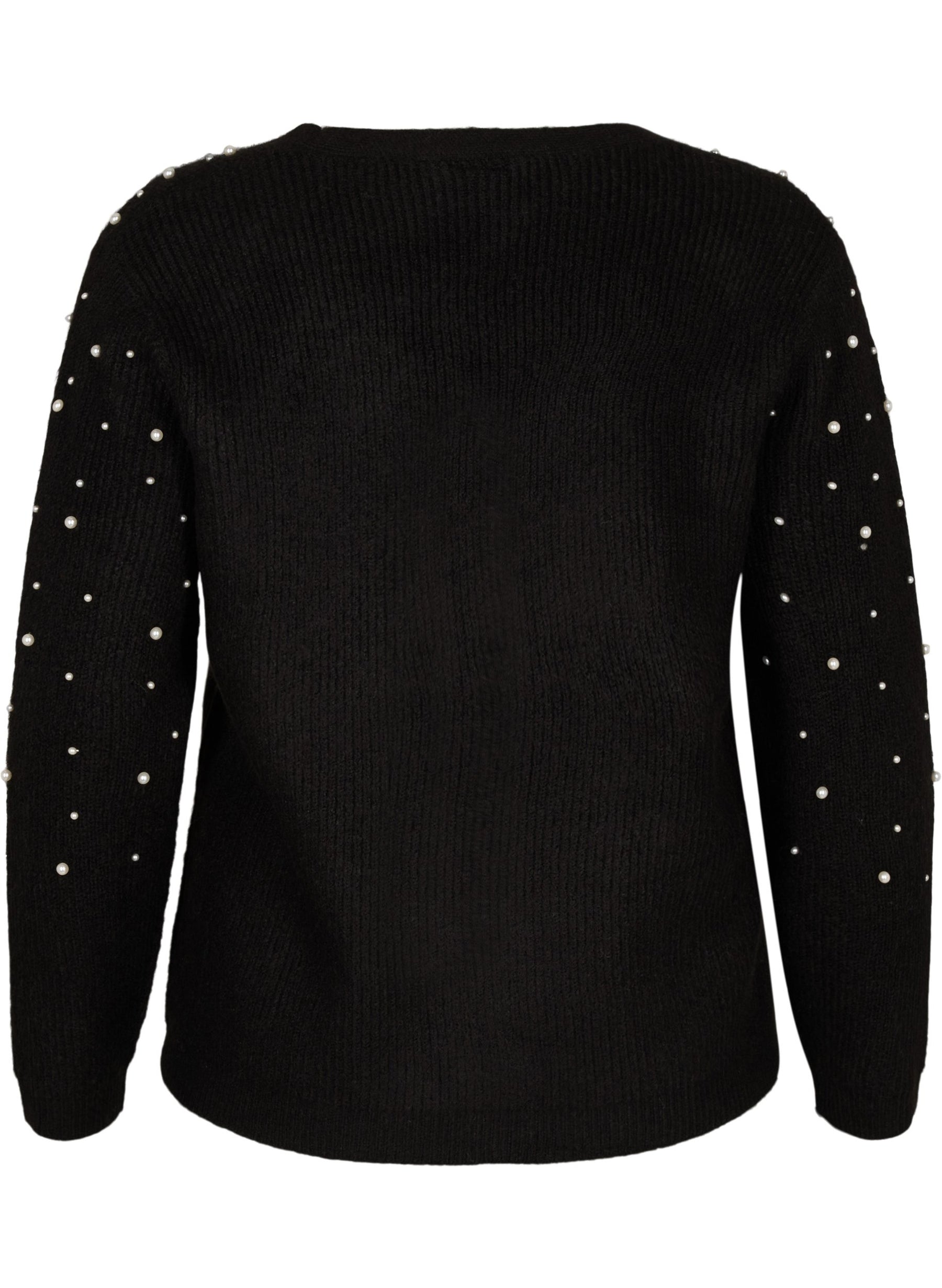 Zizzi Lea Pearl Cardigan in Black