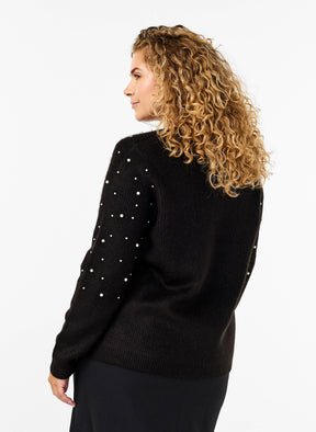 Zizzi Lea Pearl Cardigan in Black