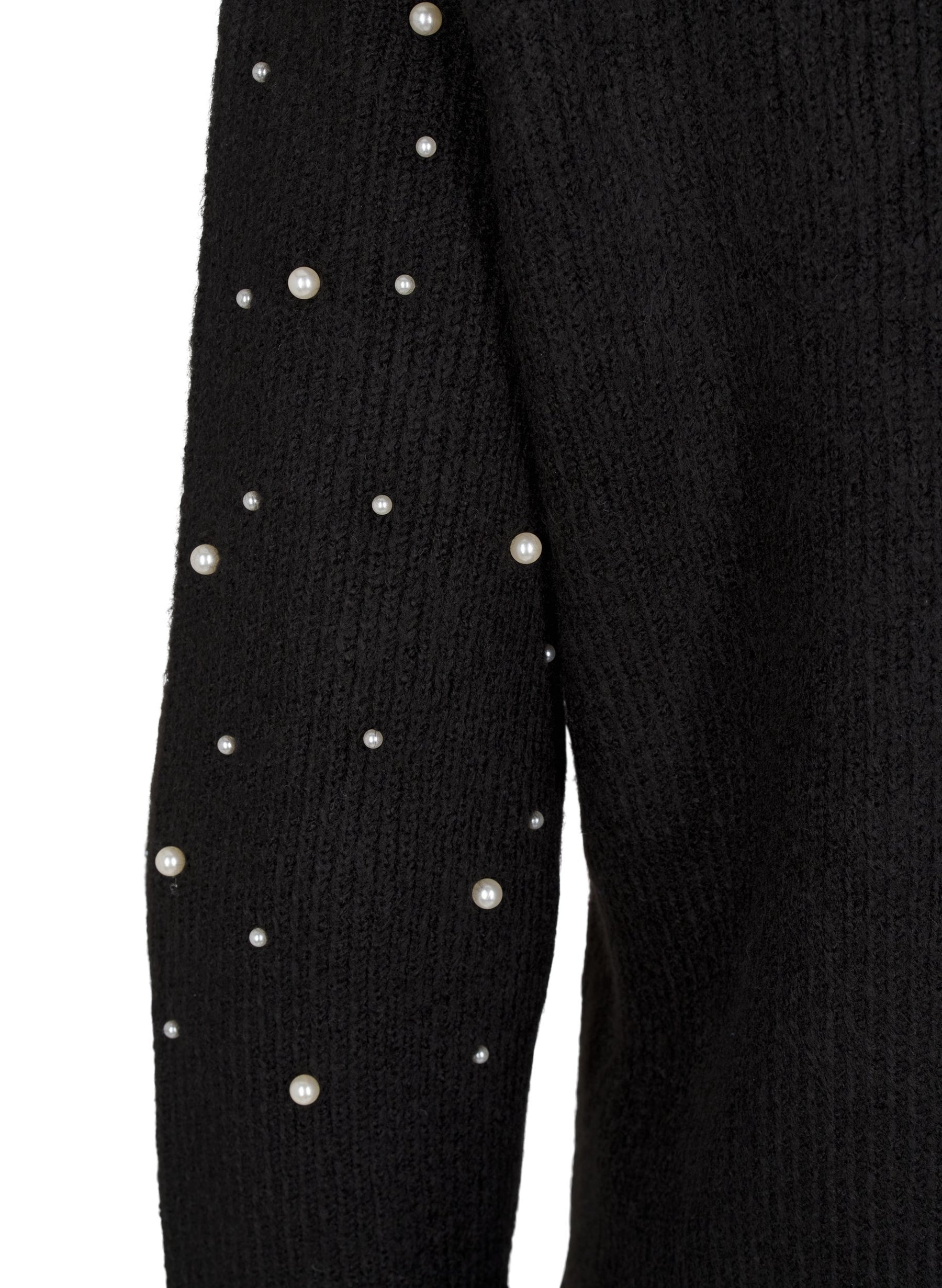 Zizzi Lea Pearl Cardigan in Black