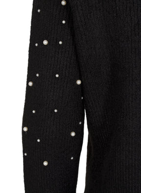 Zizzi Lea Pearl Cardigan in Black