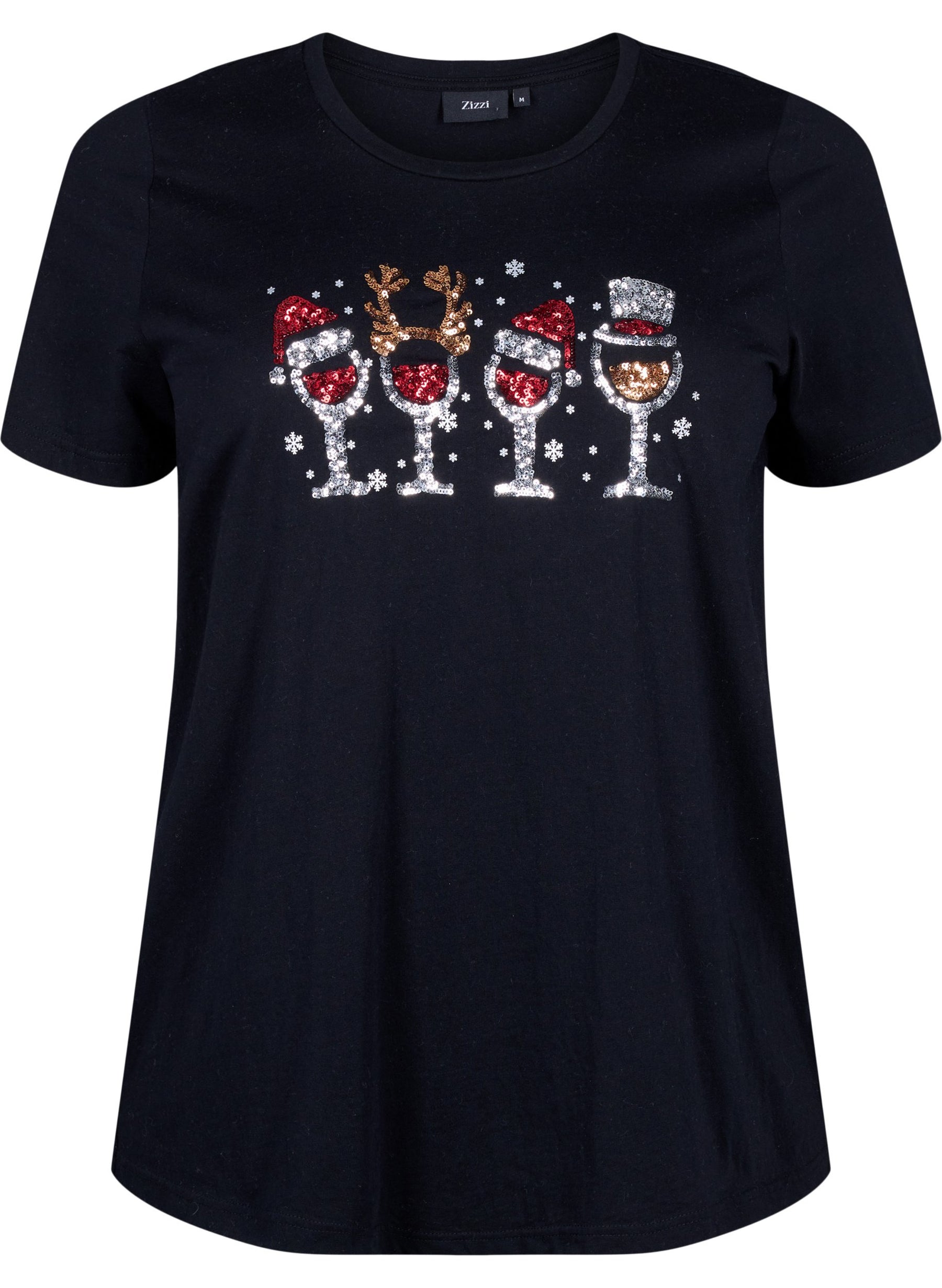 Zizzi Christmas Drinks T-Shirt in Black