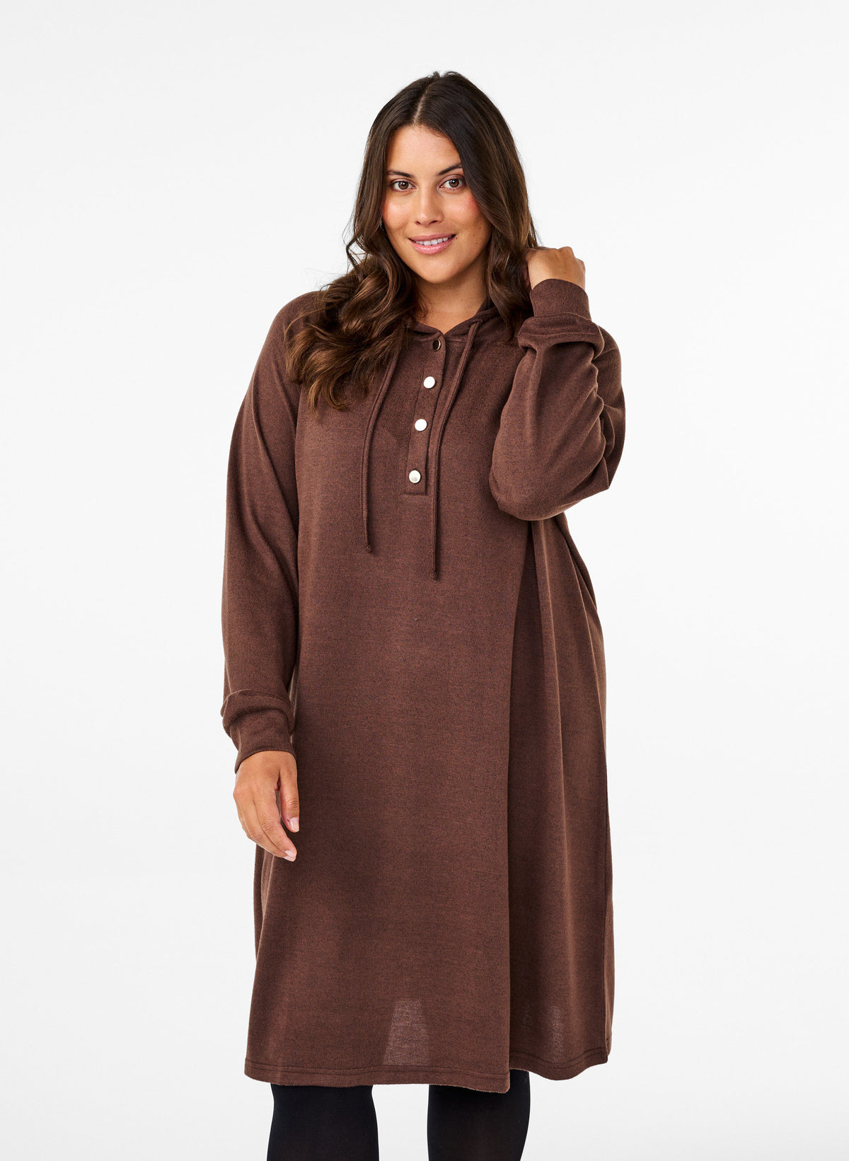 Zizzi Lucca Hooded Dress in Brown