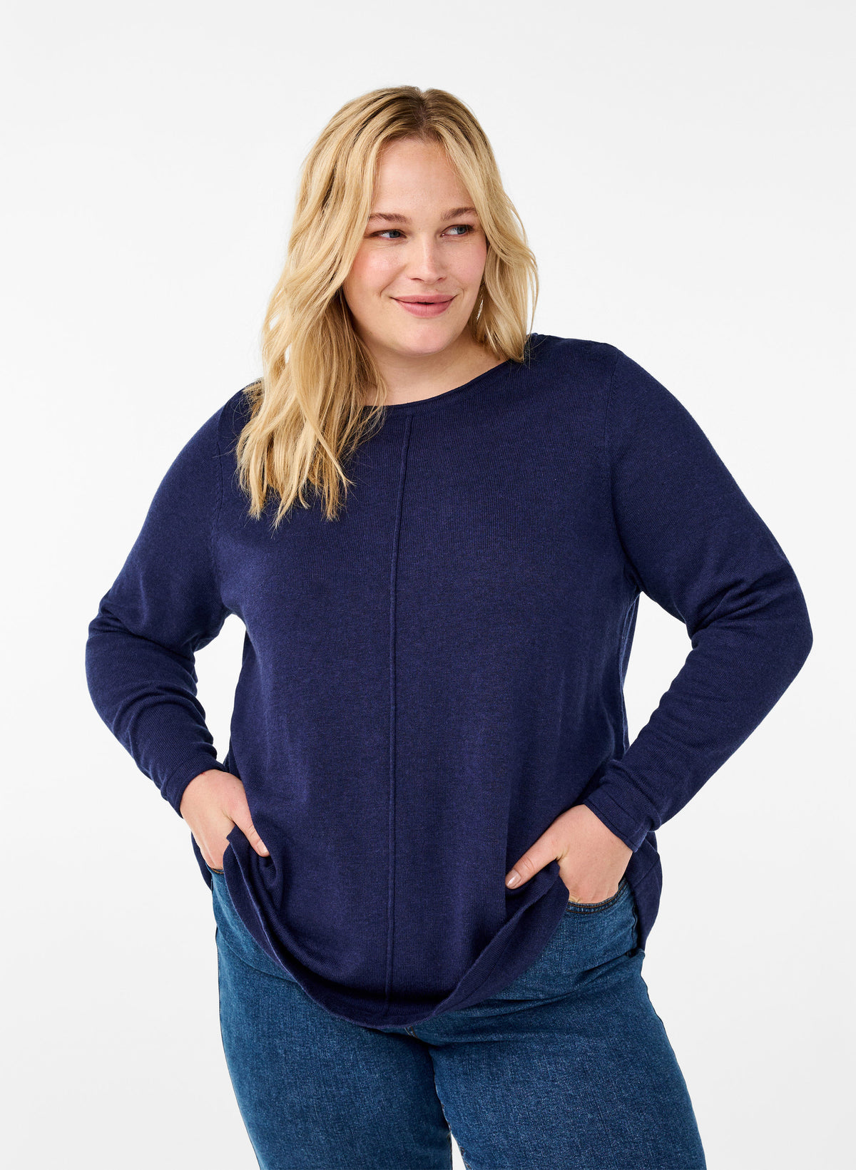 Zizzi Shape Knit Blouse in Navy