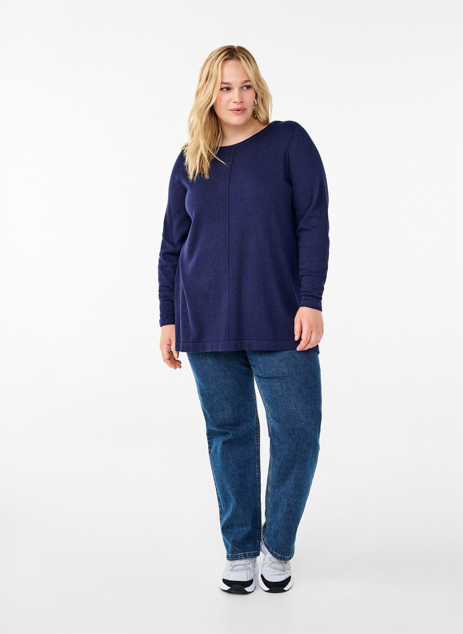 Zizzi Shape Knit Blouse in Navy