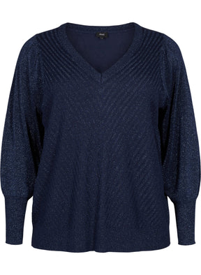 Zizzi Shimmer Knit Jumper in Navy