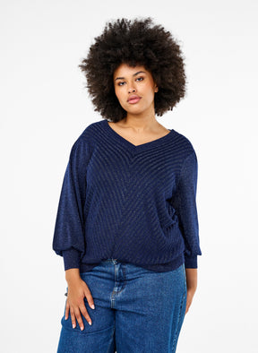 Zizzi Shimmer Knit Jumper in Navy