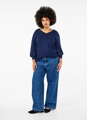 Zizzi Shimmer Knit Jumper in Navy