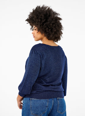 Zizzi Shimmer Knit Jumper in Navy