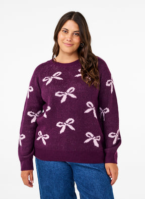 Zizzi Bowy Knit Jumper in Purple