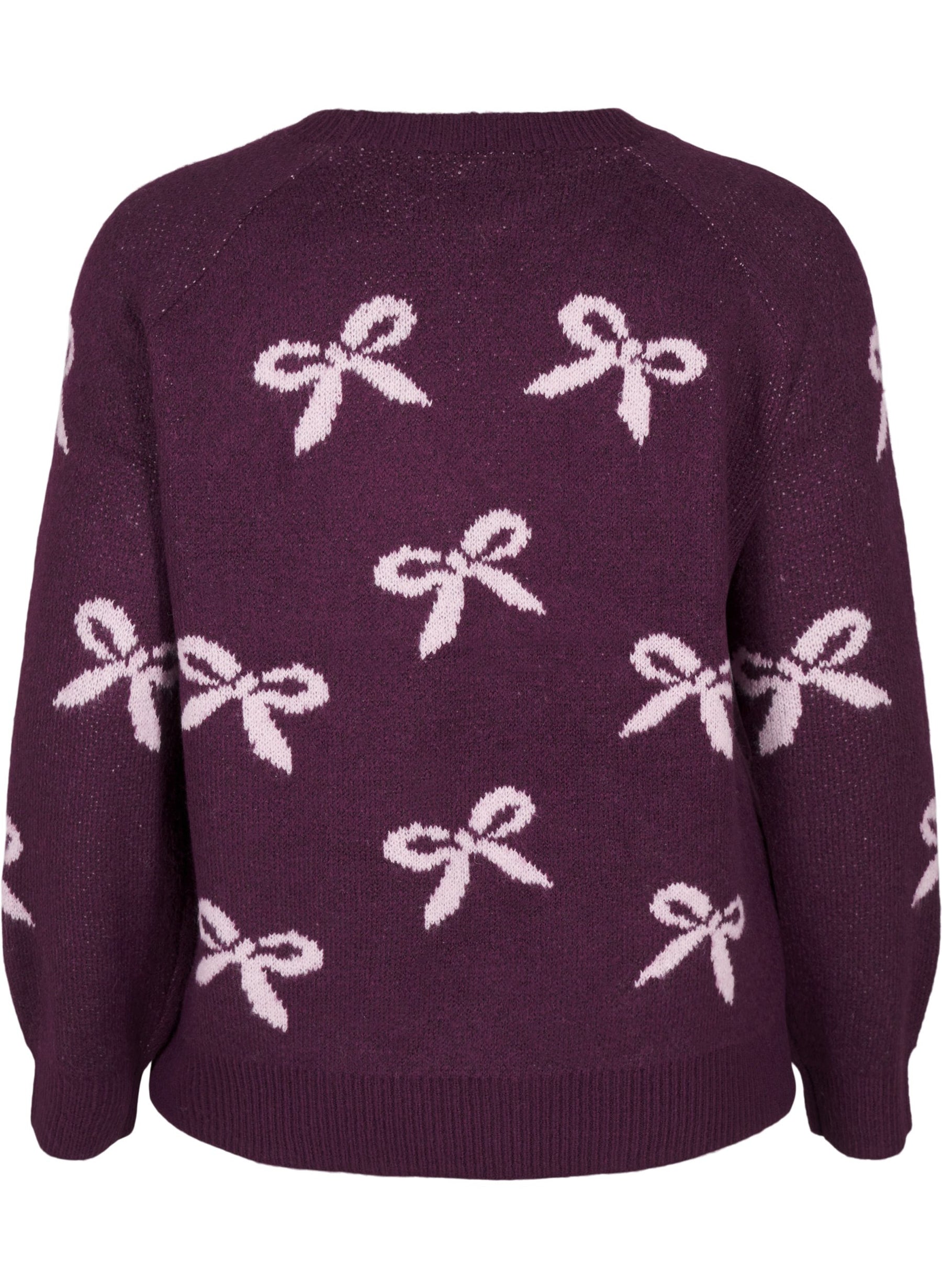 Zizzi Bowy Knit Jumper in Purple