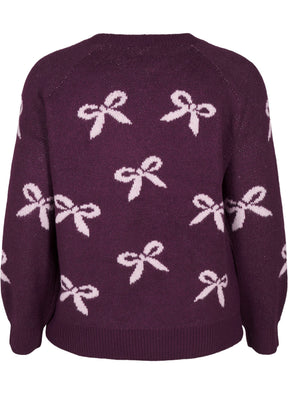 Zizzi Bowy Knit Jumper in Purple