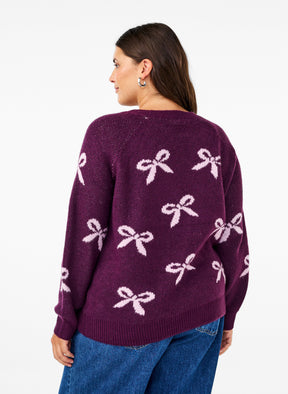 Zizzi Bowy Knit Jumper in Purple