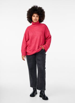 Zizzi Vista Turtleneck Jumper in Pink