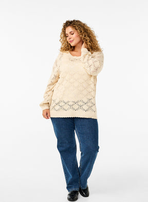 Zizzi Daisy Knit Blouse in Beige