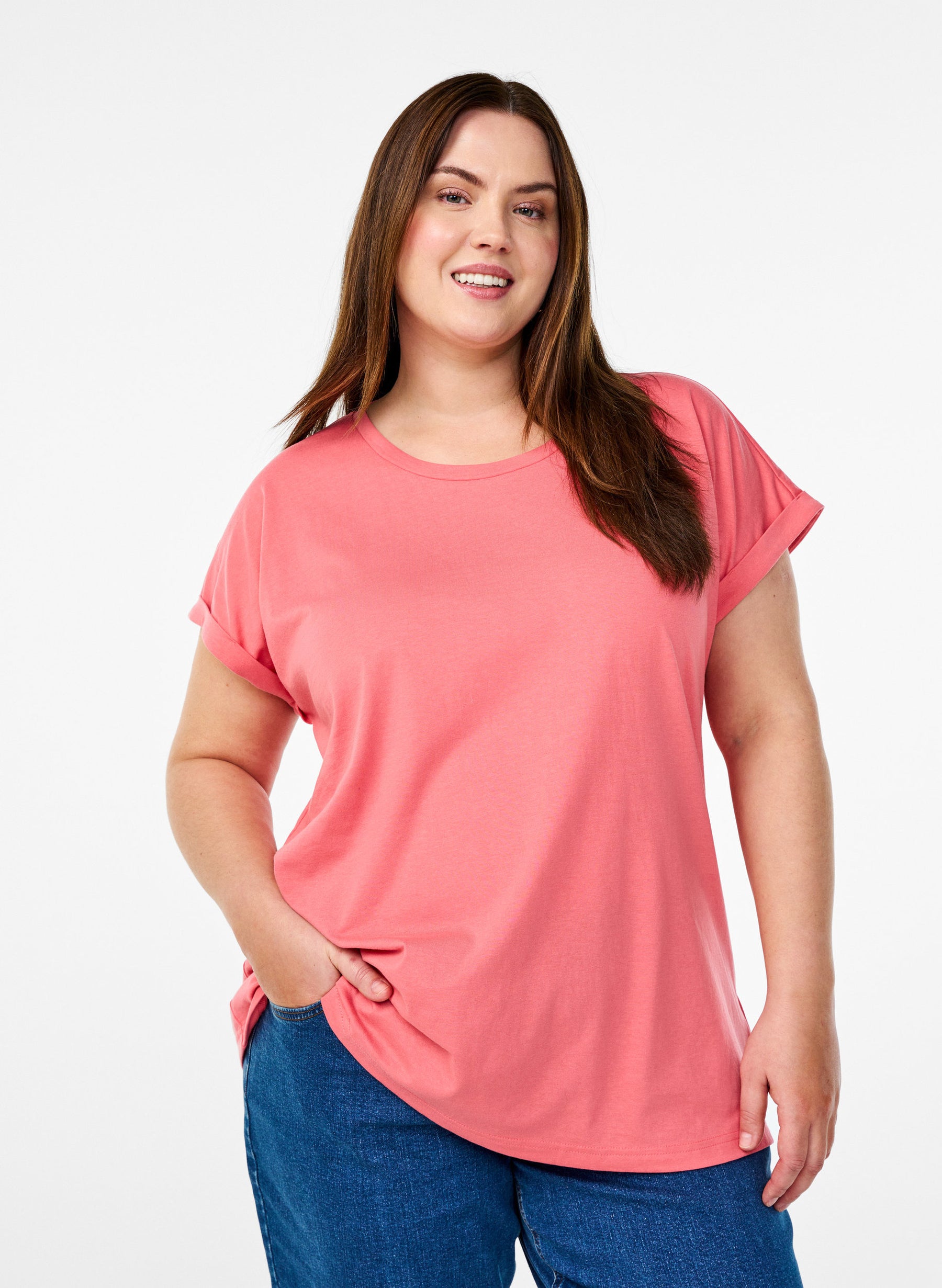 Zizzi Katja T-Shirt in Coral