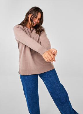 Zizzi Ella Soft Knit Jumper in Taupe