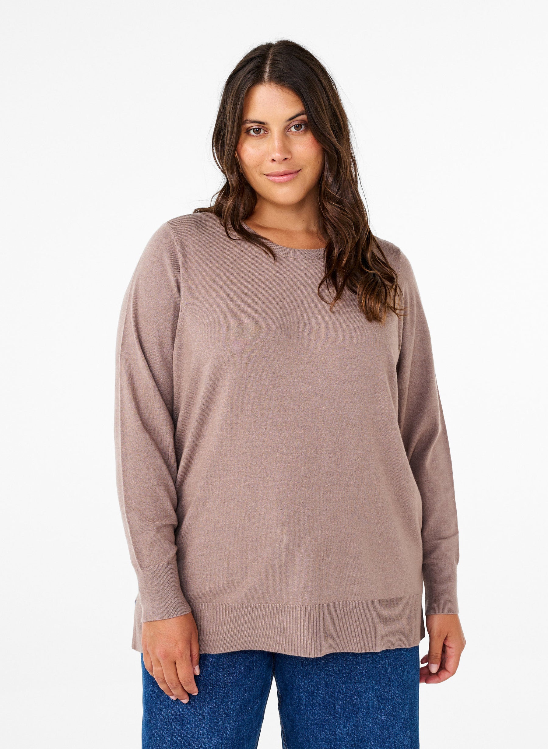 Zizzi Ella Soft Knit Jumper in Taupe