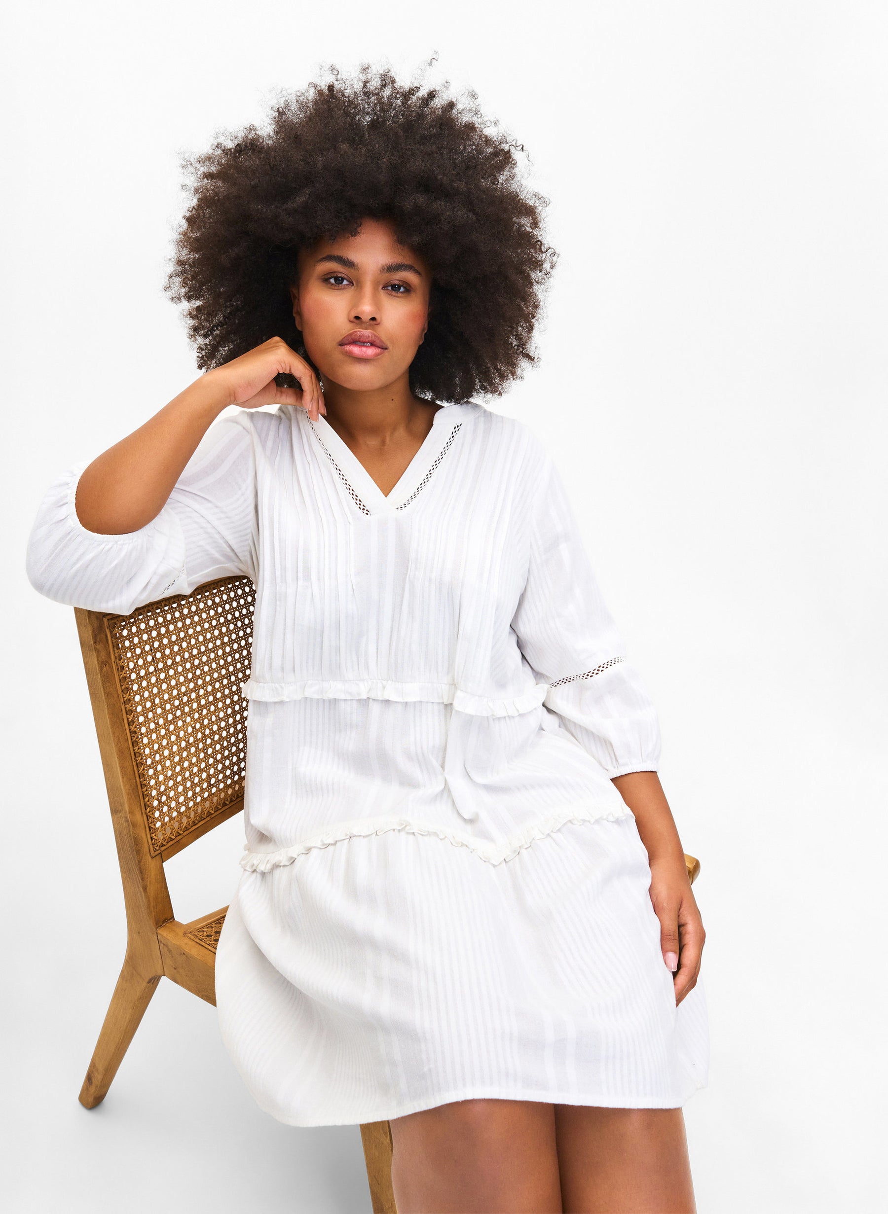 Zizzi Lise Cotton Dress in White