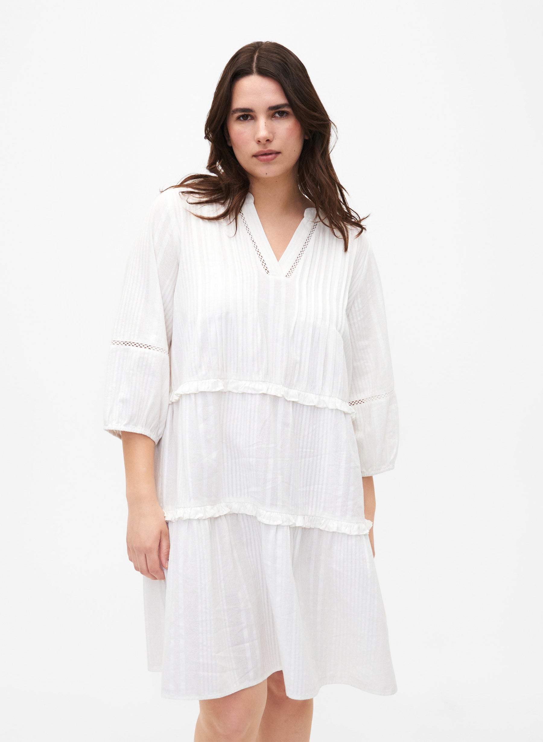 Zizzi Lise Cotton Dress in White