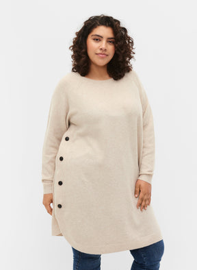 Zizzi Sunny Side Button Dress in Beige