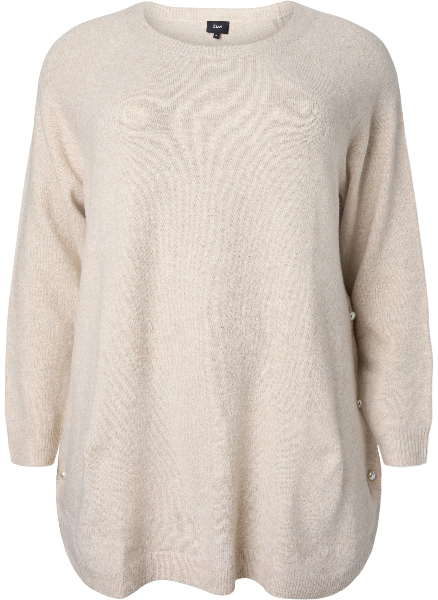 Zizzi Sunny Pearl Button Jumper in Beige