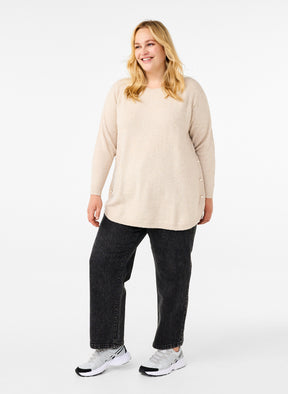 Zizzi Sunny Pearl Button Jumper in Beige