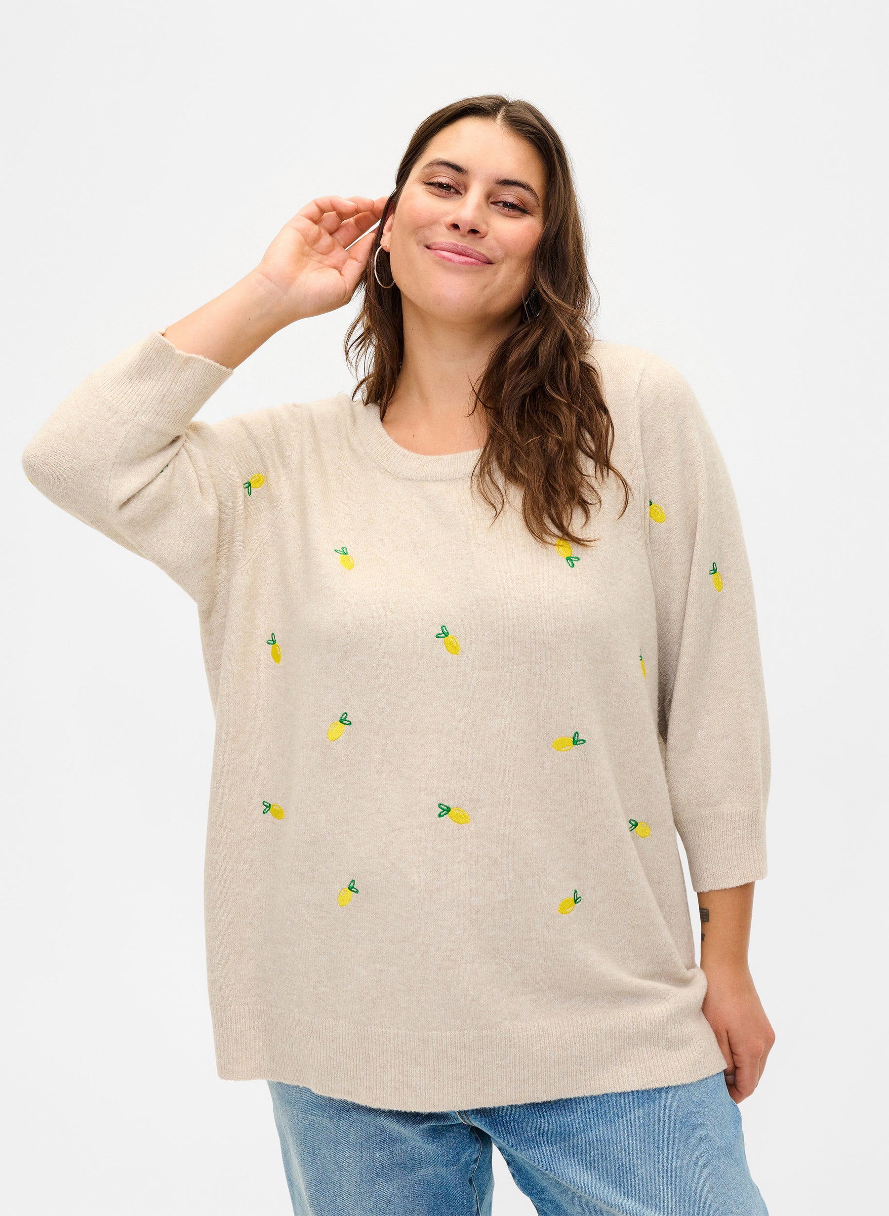 Zizzi Lemon Jumper in Beige