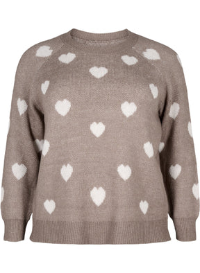 Zizzi Heart Knit Jumper in Beige