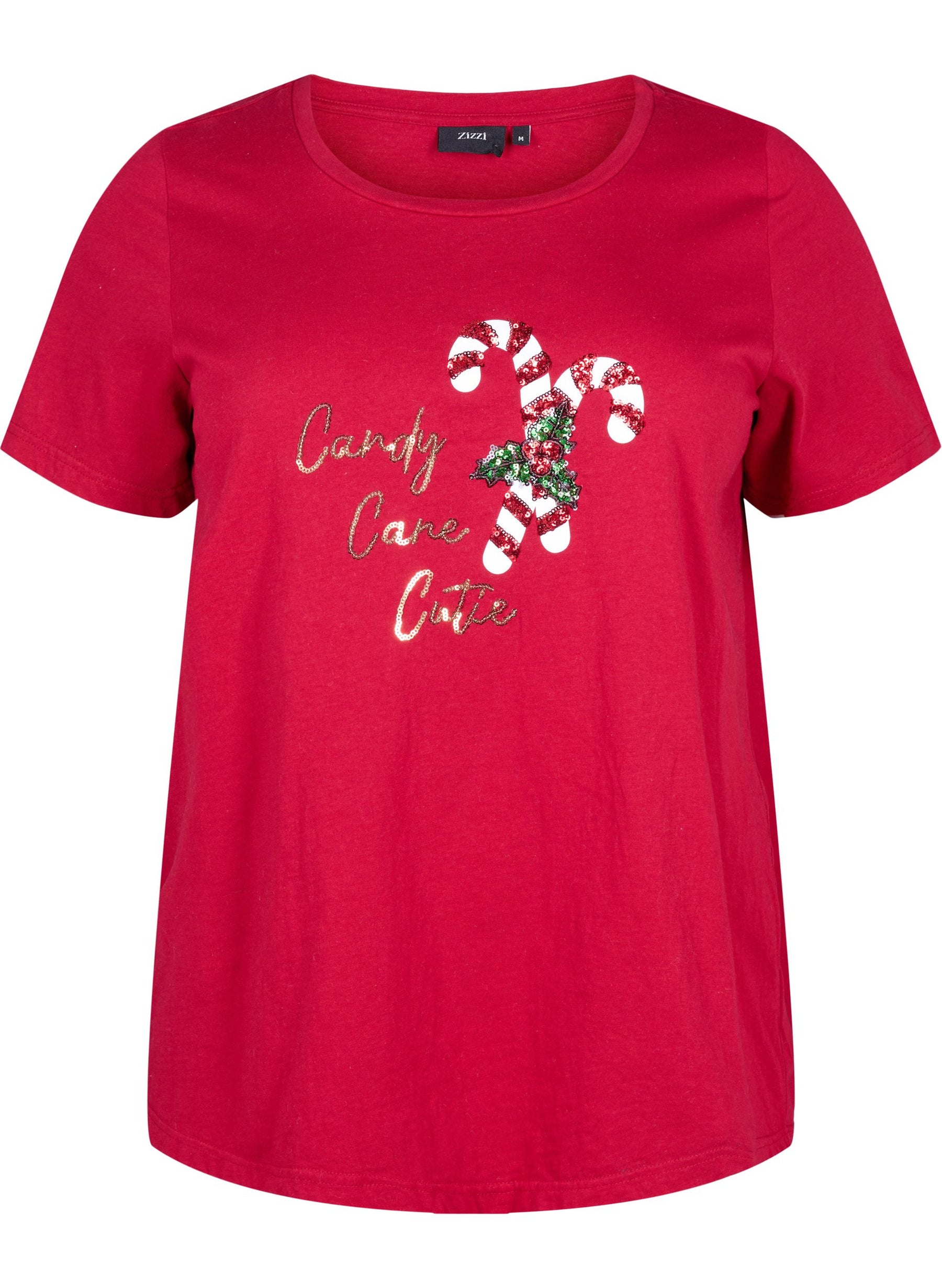 Zizzi Christmas Candy Cane T-Shirt in Red