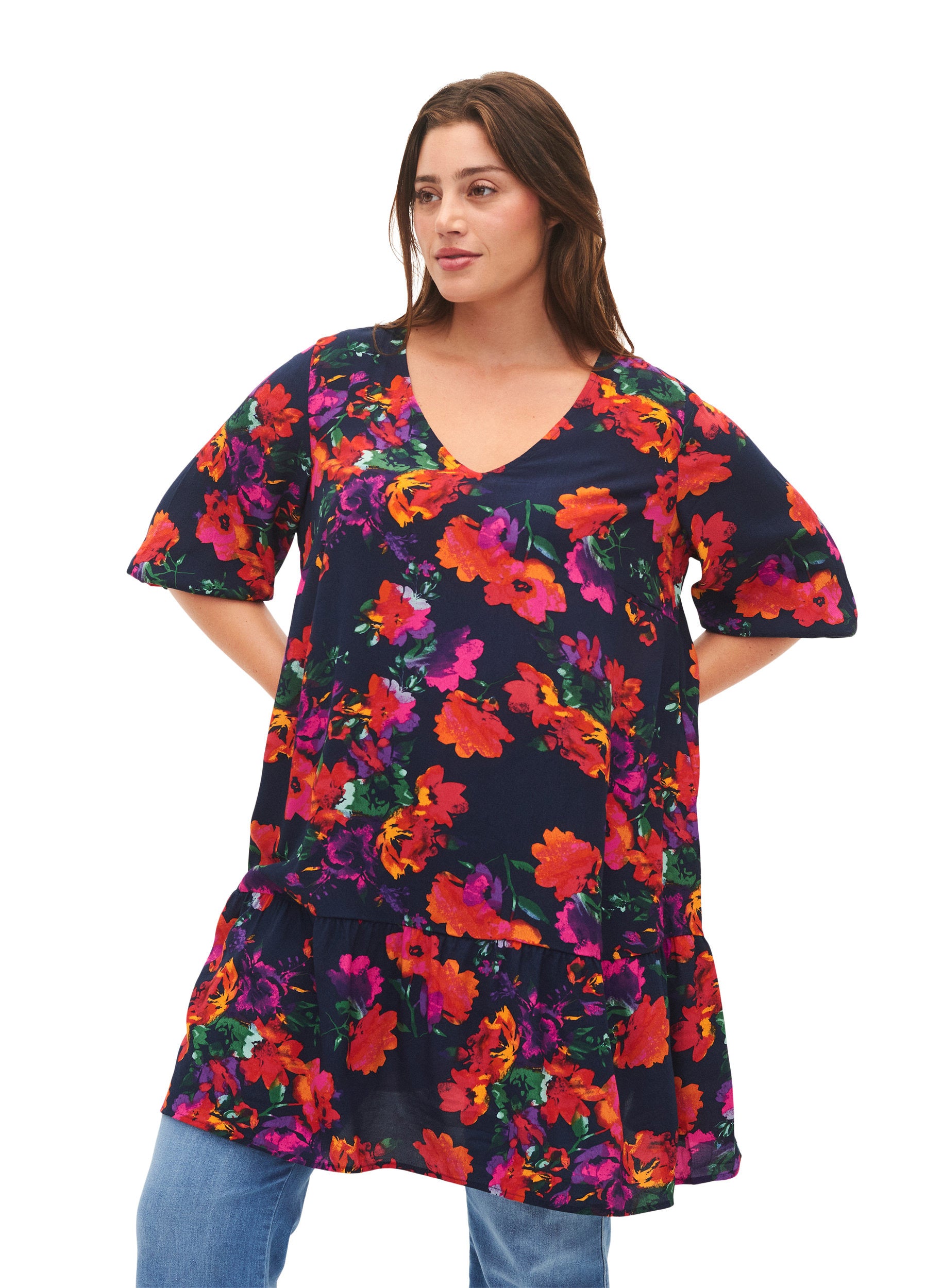 Zizzi Bella Flower Tunic | Plus Size Tunic | Wardrobeplus.ie