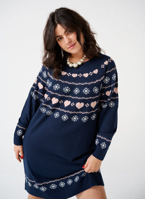 Zizzi Christmas Knit Dress in Navy