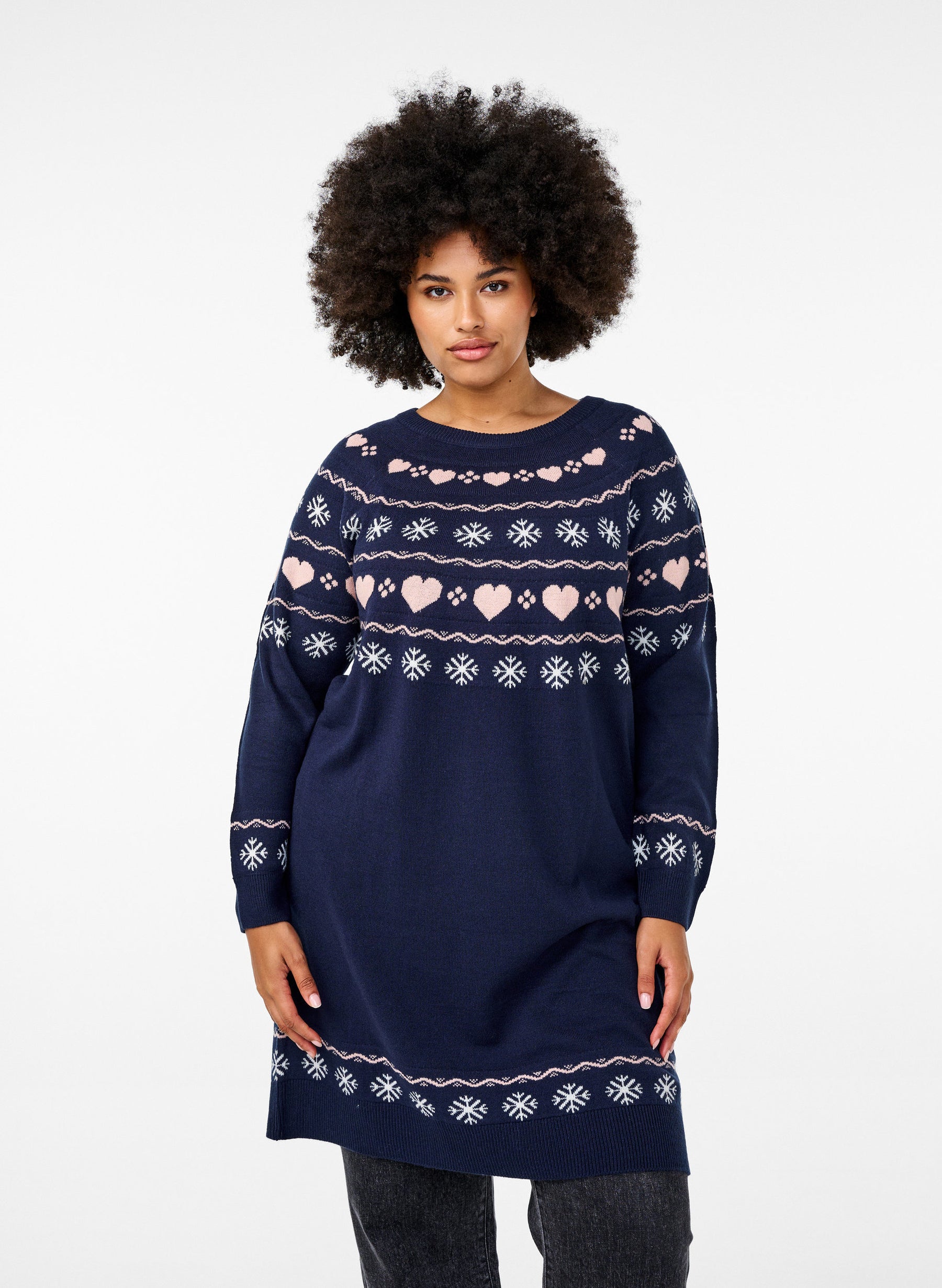 Zizzi Christmas Knit Dress in Navy