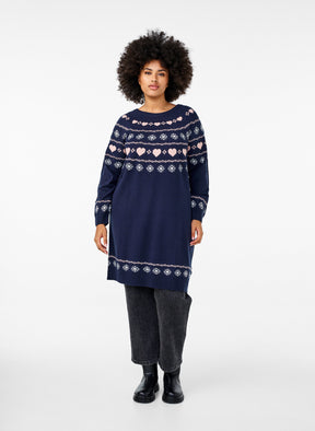 Zizzi Christmas Knit Dress in Navy