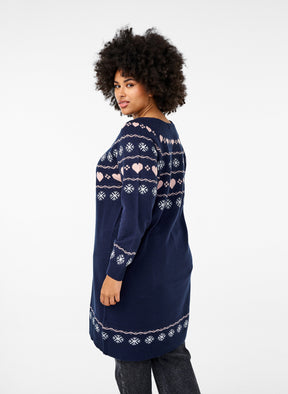 Zizzi Christmas Knit Dress in Navy