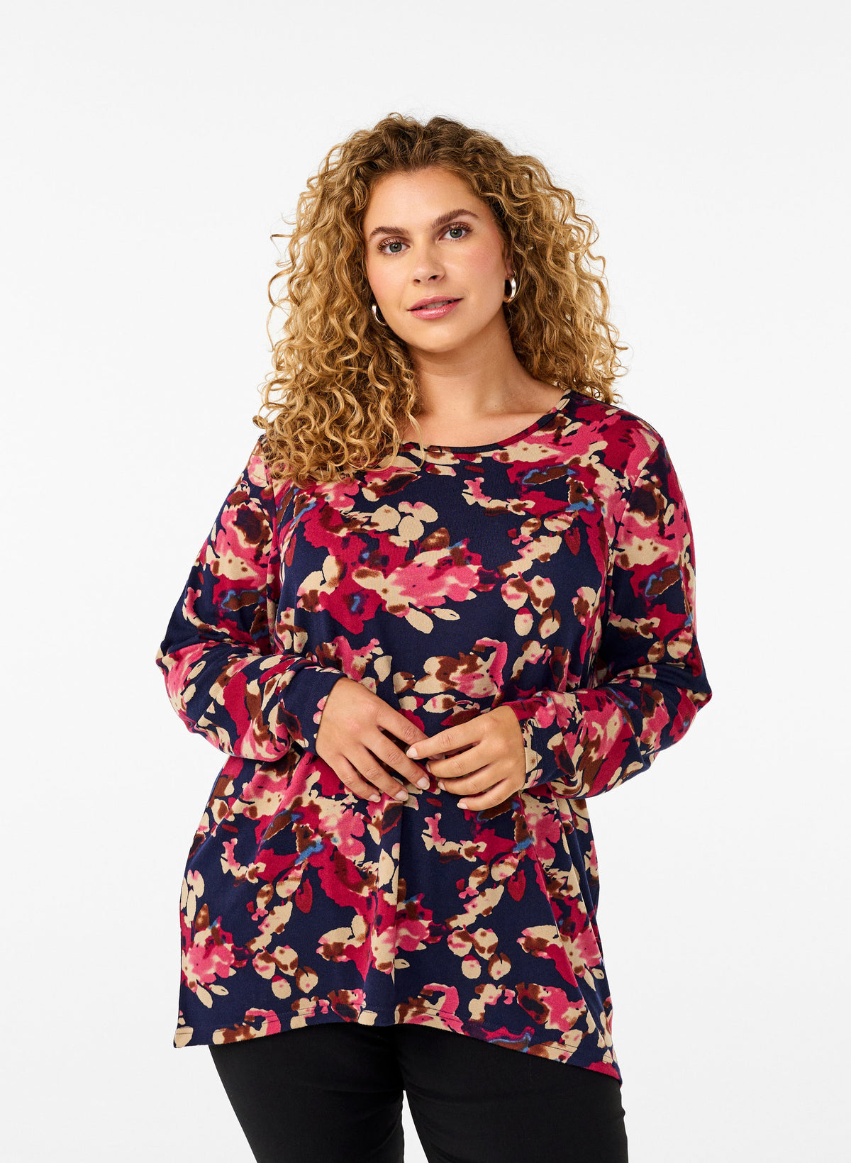 Zizzi Lucca Floral Blouse in Navy