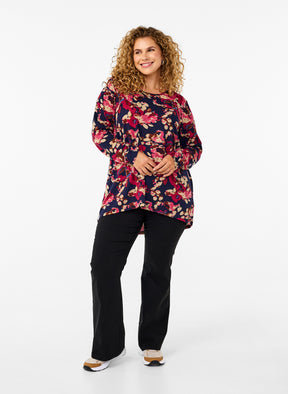 Zizzi Lucca Floral Blouse in Navy