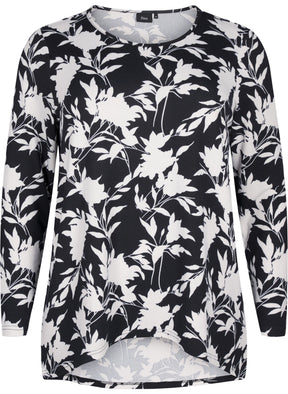 Zizzi Lucca Leaf Top in Navy and White