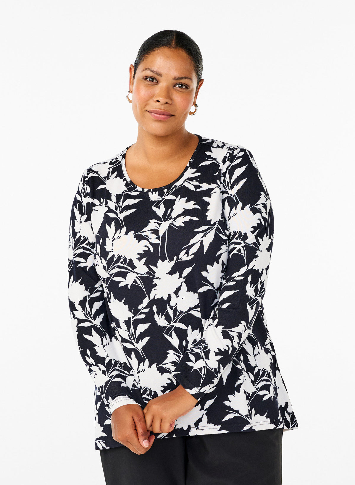 Zizzi Lucca Leaf Top in Navy and White