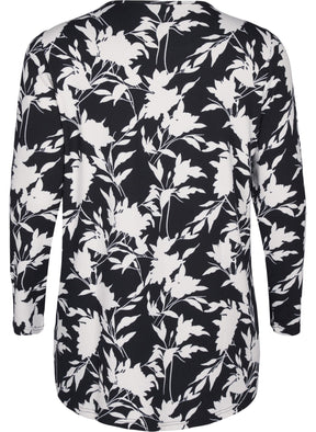 Zizzi Lucca Leaf Top in Navy and White