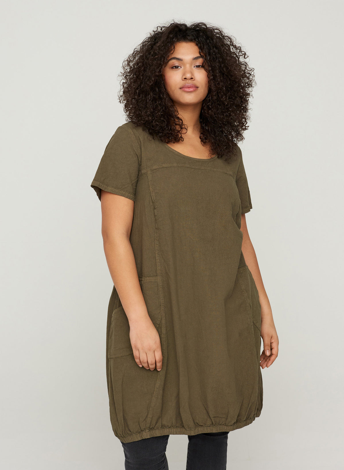 Zizzi Cotton Bubble Dress in Ivy Green