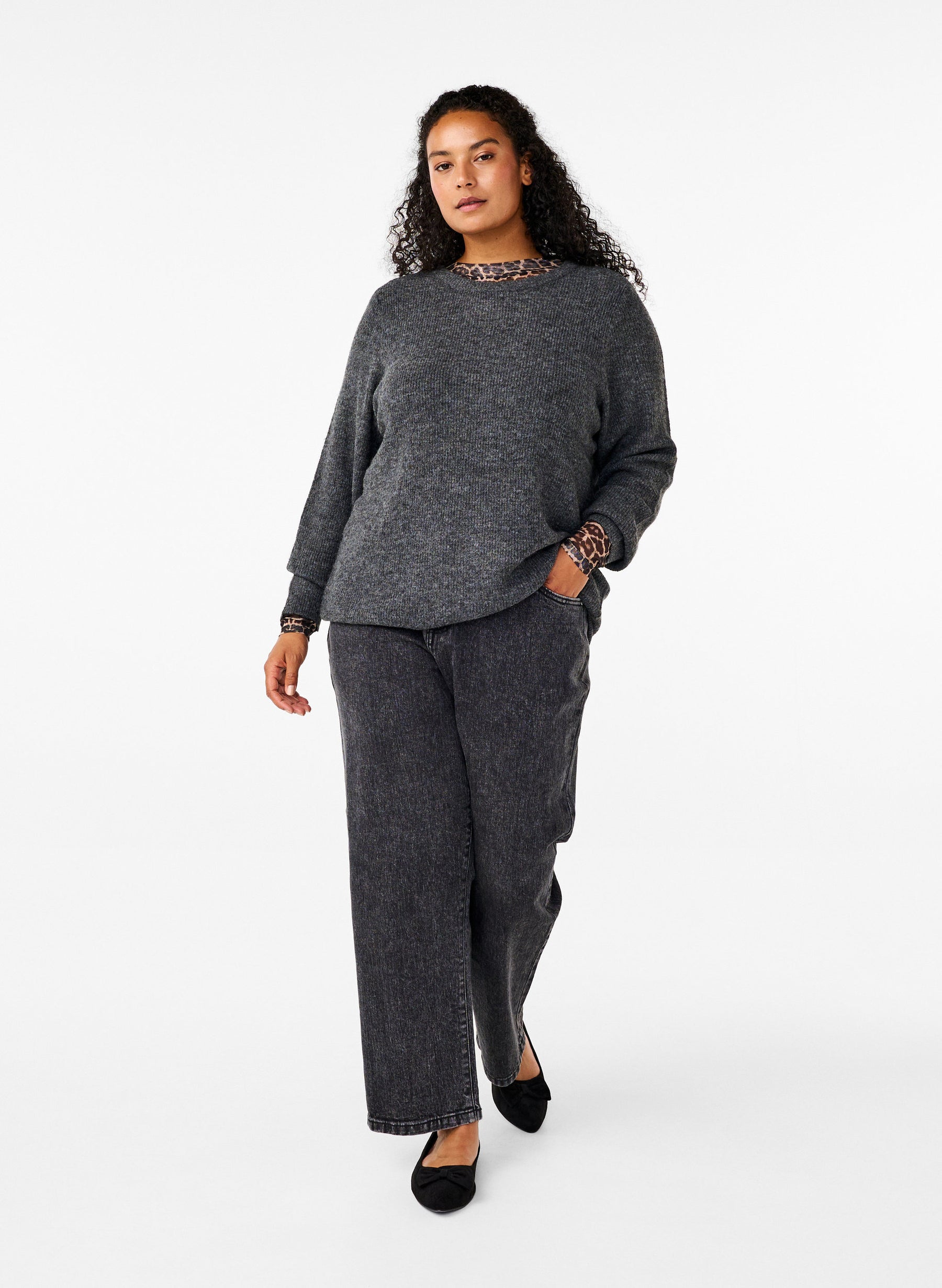 Zizzi Maya Knit Jumper in Dark Grey