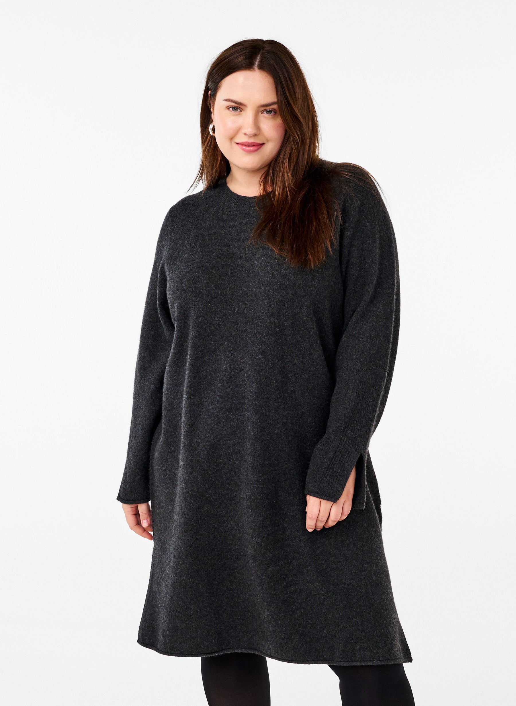 Zizzi Vista Knit Dress in Dark Grey